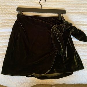 Dark green velvet mini skirt